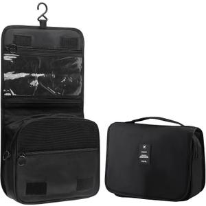 Foldable Hanging Travel Toiletry Bag,Waterproof Portable Travel Bags, Multifunction Travel Makeup Cosmetic Bag Organizer with Hanging Hook (Black)