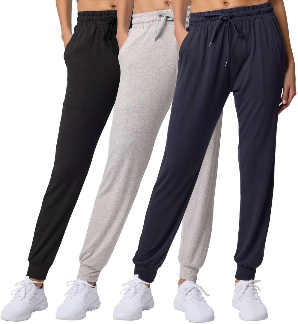 Real Essentials 3 Pack: Women's Lounge Joggers Sweatpants with Pockets Yoga Running Athletic Workout, Set 3, L, Pack of 3