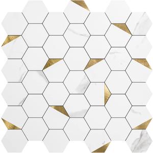 Art3d 10-Sheet Peel and Stick Backsplash for Kitchen Dcor, Self-Adhesive Tile Hexagon Mosaic Tiles (11.81 x 11.61", Gold Studded)