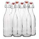 Flip Top Glass Bottle [1 Liter / 33 fl. oz.] [Pack of 6] – Swing Brewing with Stopper for Beverages, Oil, Vinegar, Kombucha, Beer, Water, Soda, Kefir Airtight Lid & Leak Proof Cap Clear
