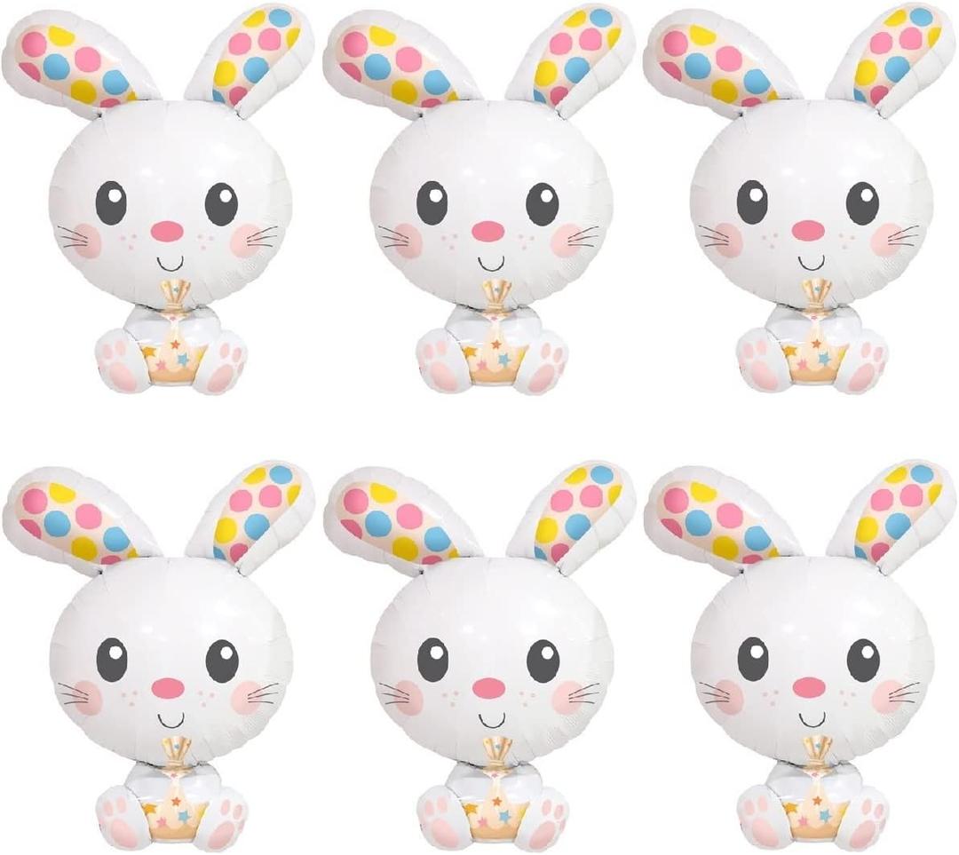 6Pcs Jumbo Bunny Easter Balloons - 28.7" Spotted Mylar Party Balloons - Easter Occasion - Unisex Children
