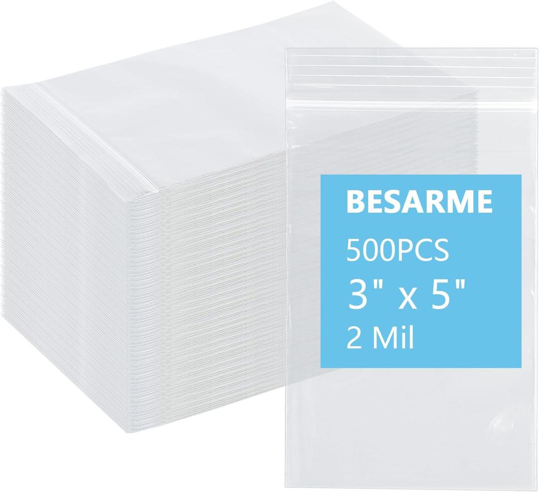 500 PCS 3" x 5" Small Plastic Bags for Jewelry Mini Clear Plastic Poly Bag 2 Mil with Resealable Lock Zipper for Storage Gifts Candy Screws