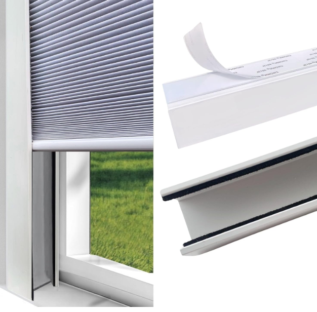 U Channel Blackout PVC Light Blocking Strips for Roller Blinds Light Gap Blockers Window Shades Side Tracks Cordless Shades/Bedroom Sleep, Fits Curtain Rod Bottom Thickness ≤1.3" (White,58",2Pcs)