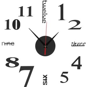 DIY Wall Clock Silent Frameless Wall Clocks Battery Operated 15.7 Inch Black Acrylic Wall Clock Sticker Modern Wall Clocks for Living Room Kitchen Bedroom Office (S)