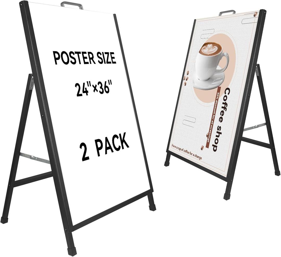 Heavy-Duty A Frame Sidewalk Sign 24x36 Inch Sandwich Board,Outdoor Poster Stand Portable Folding Store Advertising Display Stand, Black 2 PackFrame Only