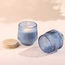 6 Pcs 13.5 OZ Blue Large Candle Jars for Making Candles, Ribbed Unique Candle Jars, Glass Jars with Wooden Lids and Labels for Candle Making Supplies, Container, Blue Table Decor, Gift (Medium)