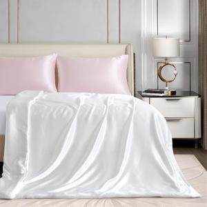 Homiest 60"x80" Duvet Cover for Weighted Blanket, White Satin Weighted Blanket Cover with 8 Ties, Silky & Removable Zippered Duvet Cover Full/Queen Heavy Blanket Duvet Cover for Adults