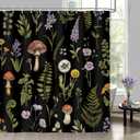 Bonhause Mushroom Floral Shower Curtain, Retro Forest Fern Plant Spring Botanical Bathroom Decor 72 x 72 Inch Polyester Fabric Waterproof Bath Curtain with 12 Hooks