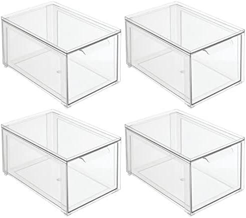 mDesign Plastic Stackable Bathroom Storage with Pull Out Bin Organizer Drawer for Cabinet, Vanity, Shelf, Cupboard, Cabinet, or Closet Organization - Lumiere Collection - 4 Pack - Clear