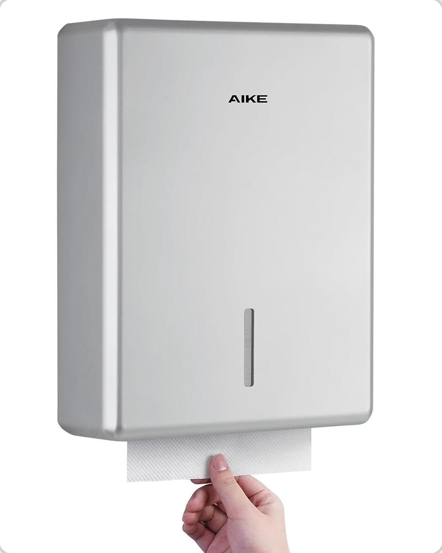 AIKE 400 Sheets Wall Mount Paper Towel Dispenser,Fit Multifold Paper,Large Capacity with Lock for Commercial, Silver(Folded Size 10" x 3.5" Or Smaller)