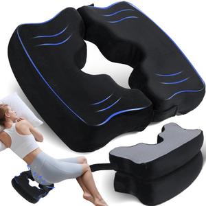 SAHEYER Bed Sore Cushions for Butt, Memory Foam Hemorrhoid Pressure Relief Pillow with Center Hole and Tailbone Cutout, for Long Sitting Coccyx, Sciatica, Postpartum, Pregnancy, After Surgery, Blue