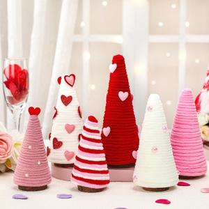 Giegxin 6 Pcs Valentine's Day Cone Tree Table Decorations, 3 Size Mini Tabletop Trees Valentine's Heart Style Pink Red White Yarn Decorations for Table Holiday Party Wedding Home Decor Gift for Her