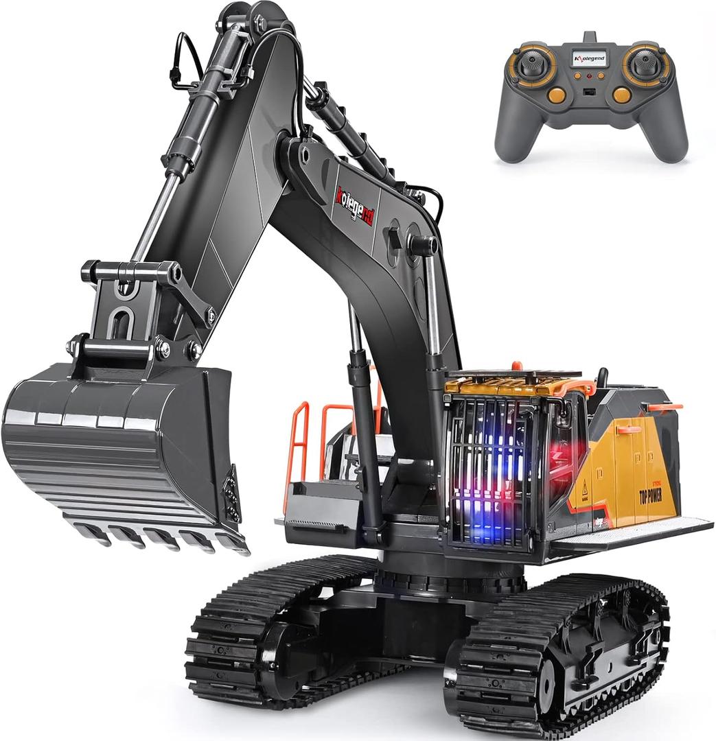 kolegend 22 Channel RC Excavator Metal Shovel Independent Arms 1/14 Scale, Professional Remote Control Construction Vehicles, Boy Toys Best Gift for 8+ Years Old Boys Adults