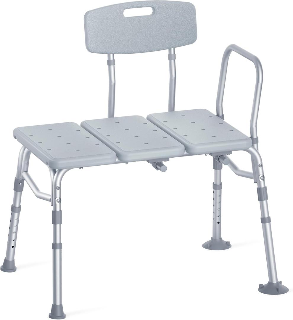 Tub Transfer Bench for Bathtub, 400 lbs Heavy Duty Shower Chair with Backrest, Slip-Resistant Feet, Height Adjustable Shower Bench Shower Seat for Elderly and Disabled (Grey)