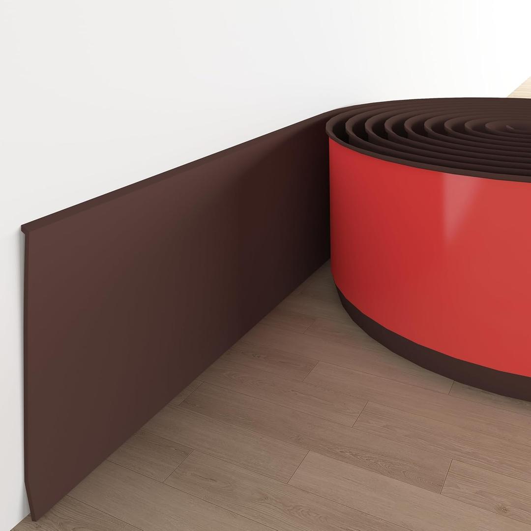 Vinyl Wall Base Baseboard Molding Trim 4" Flexible Self Adhesive Rubber Wall Base Moulding Trim Peel and Stick Design(20Ft, Brown)