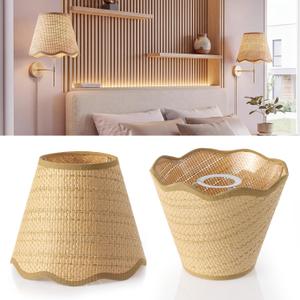 Teenyyou Small Lamp Shades Set of 2, Boho Wicker Lampshades for Table, 3.9 "top x 7.1"bottle x 5.9" High Suitable for E26/E27, Faux Rattan Woven Replacement Lampshades for Floor, Bedside, Wall