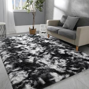 Hutha 5x8 Large Area Rugs for Living Room, Super Soft Fluffy Modern Bedroom Rug, Tie-Dyed Black White Indoor Shag Fuzzy Carpets for Girls Kids Nursery Room Home Decor