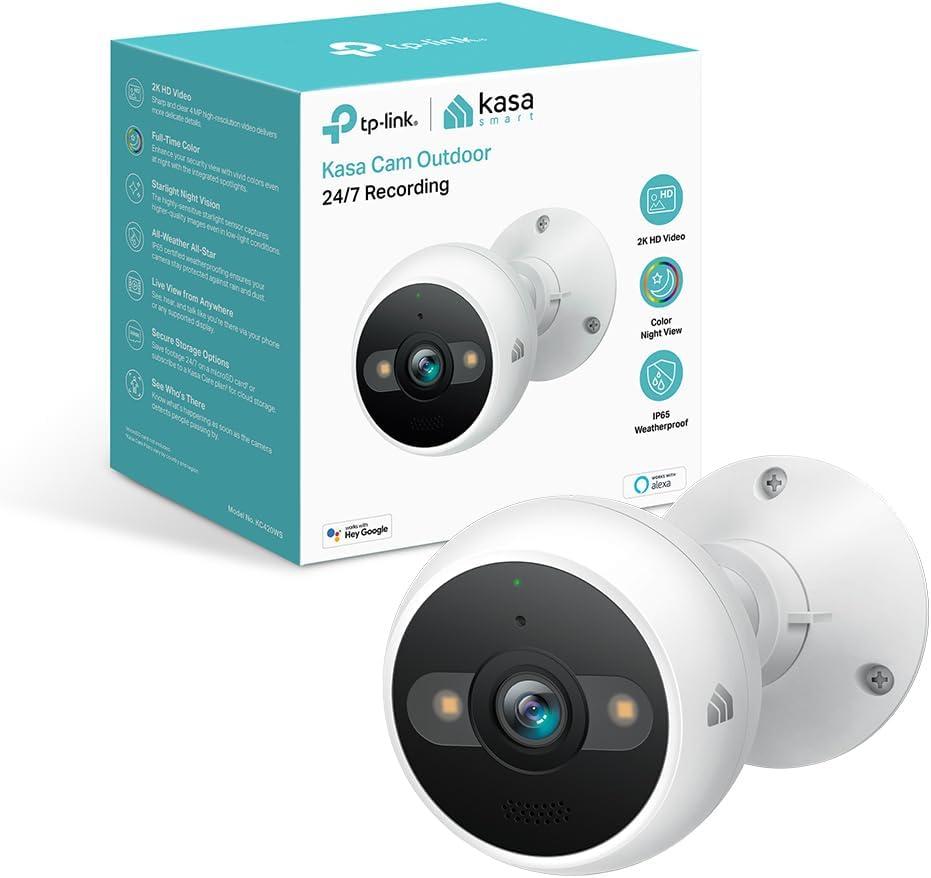 Kasa 2K+ Outdoor Wired Security Camera - Person/Motion Detection, 24/7 Recording, 2-Way Audio, Siren, Starlight Color Night Vision, Subscription-Free Local Storage or Optional Cloud, KC420WS