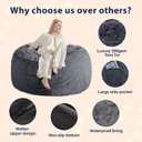 Bean Bag Cover (No Filler), Faux Fur Beanbag Chairs Covers Only, Stuffed Animal Storage Bean Bag, Giant Washable Beanbag Cover Without Filling, 7FT, Dark Grey