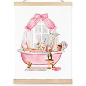 FDHSPAAM Vintage Pink Bathroom Wall Art Decor, Girly Bathroom Decor, Trendy Coquette Pink Bow Woman Drinking Wall Art Posters for Bath Room Washroom Restroom Spa, 12x16 Inch