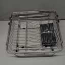 MAJALiS Dish Drying Rack Over The Sink, Expandable Stainless Steel Dish Drainer for Small Kitchen Counter Space Saving, RV Compact Plate Strainer In Silver Metal with Hanging Adjustable Utensil Holder