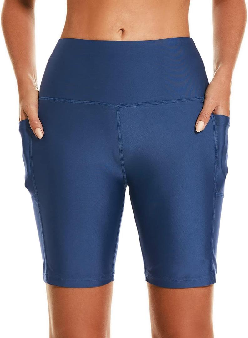 HODOSPORTS Women's 3''/5''/7''/9'' Swim Shorts UPF 50+ High Waisted Board Shorts with Pockets Liner Quick Dry Swimsuit Bottom (XX-Large, Navy)