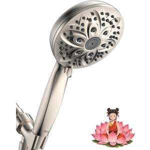 JDO Shower Head with Handheld, High Pressure Handheld Shower Head 6 Settings, Detachable Set with Stainless Steel Hose and Shower Bracket (Brushed Nickel)