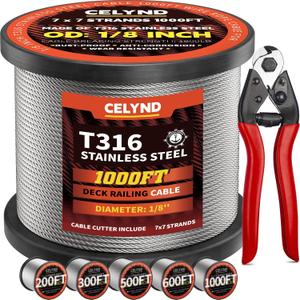 Stainless Steel Cable for Railing - 1000FT 1/8" T316 Wire Rope Cable for Deck Railings System Kit