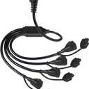 KUNCAN 4 Way Outlet Splitter - Black 1-Pack 90-Degree Angled Flat Plug 1 to 4 Extension Cable Power Strip, 16/3 Gauge 1.5FT, 3 Prong Y Style Multi Outlet Splitter, Perfect for Wall Wart Adapters