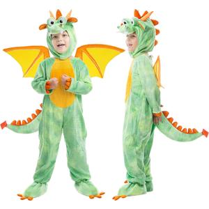 Spooktacular Creations Halloween Toddler Dragon Costume, Dinosaur Costume kids with Wings for Baby Halloween Dress Up Party, (3-4 yrs), Green)