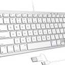 OMOTON Wired Keyboard for Mac Devices ONLY with Dual Interface, Comfortable Typing Angle & Stable Connection, Compatible with MacBook, iMac, Mac mini, PC-White