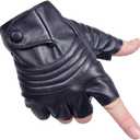 Long Keeper Fingerless PU Leather Driving Black Gloves for Men Half Finger Biker Sport Gloves