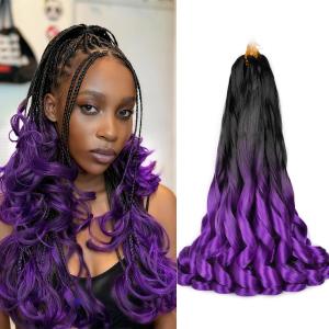 French Curl Braids 24 Inch OT1B/Purple Synthetic Braiding Hair Pre Stretched 75g/Pack French Curly Crochet Hair for Black Women (24 Inch, 8 Packs, OT1B/Purple)