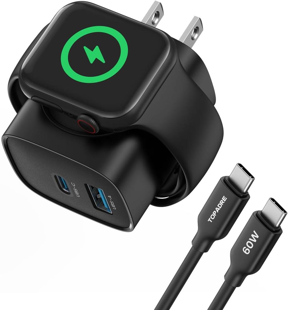 for Apple Watch Charger with 20W Fast Charging Block, 3 in 1 PD USB C Wall Charger Block for iWatch Series Ultra/9/8/7/6, Compatible with iPhone 16/16 Pro/iPhone 15 Series, Black