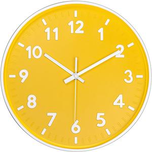 JENLYSTIME 12 Inch Modern Indoor Outdoor Clock,Round Bright Colorful Dial,Non Ticking Silent Quartz Battery Operated Wall Clocks,Easy to Read Simple Style Decor Clock for Bedroom,Kitchen(Yellow)