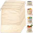 LEAFICO Reusable Produce Bags  100% Cotton Mesh & Solid Hybrid (Large 12x15 inch 6 Pcs)  Storage Bags for Vegetables, Toys, Clothes, Travel Packing  Washable, Plastic-Free, Breathable, Zero Waste
