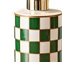 Green White Checkered Ceramic Soap Dispenser, Checkerboard Refillable Lotion Dispenser Pump Bottle for Kitchen, Bathroom Countertop, Modern Farmhouse Home Decor, 10oz (Green)