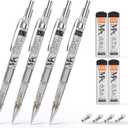 MozArt Mechanical Pencil Set with Case - 4 Sizes: 0.3, 0.5, 0.7 & 0.9mm with 30 HB Lead Refills Each & 4 Eraser Refills -Sketch, Drafting, Art, Drawing Supplies (Clear)