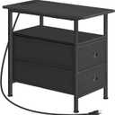 HOOBRO End Table with Charging Station, Narrow Side Table, Nightstand with 2 Non-Woven Drawers, Slim Sofa Side Table, for Small Spaces, Living Room, Bedroom, Black BB486UBZ01
