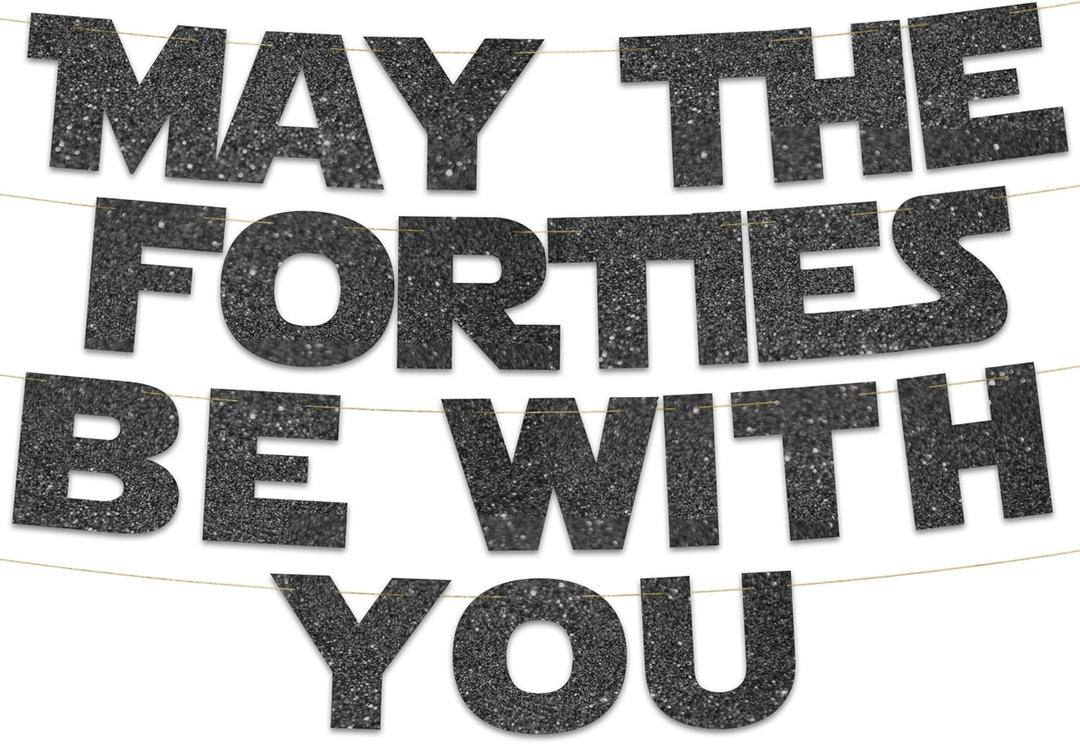 Happy 40th Birthday and Anniversary Party Black Glitter Banner