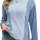 Womens Long Sleeve Tops Color Block Crewneck Knitted Casual Pullover Sweatshirt Loose Fit Fall Clothes (S)