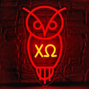 Omega Sorority Neon Sign for Wall Decor Dimmable Omega Neon Light Suitable for Gathering Party Living Room Bedroom Birthday Gift for College Student with Sorority Light Up Sign for College Size16.5*9.3In(P072) (Red-Owl)