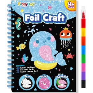 FUNNYB&G Foil Art Crafts for Kids Ages 4-8: Valentines Crafts for Kids 2026,Birthday Gift for Girls,Art and Crafts Supplies,Party Favors,Creative Toys for Girls Boys 4 5 6 7 8 9 Years Old(Ocean)
