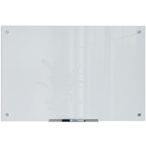 U Brands Glass Dry Erase Board, 23" x 35", White Frosted Surface With Silver Grommets, Frameless