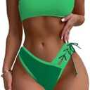 SherryDC Women's Cheeky Cutout One Shoulder Bikini Color Block V Cut High Leg Two Pieces Swimsuit XL