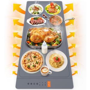 Warming Mat For Food Extra Large 36"x16" Quick, Full-Surface Heating Portable Food Warming Mat 6 Temp Levels, 8-Hour Timer, IPX7 Electric Warming Trays Rollable Silicone Food Warmer for Parties Buffet (Gray)