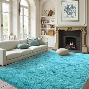 FinRec Soft Blue Rugs for Bedroom Living Room, 4x6 Feet Plush Shaggy Area Rug, Non-Slip Solid Fluffy Rug for Kids Room Girls Dorm Room Home Decor, Indoor Floor Carpet
