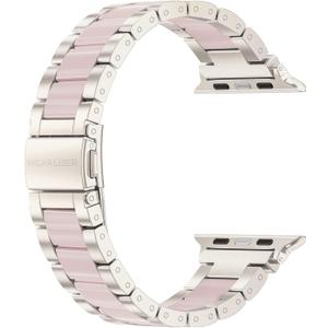 Wearlizer Compatible with Apple Watch Band 42/44/45/46/49mm Fashion Wristbands Womens, Stainless Steel + Resin Metal Replacement for iWatch Series 11 10 9 8 7 6 5 4 3 SE/Ultra 3 2 1-Starlight+Pink