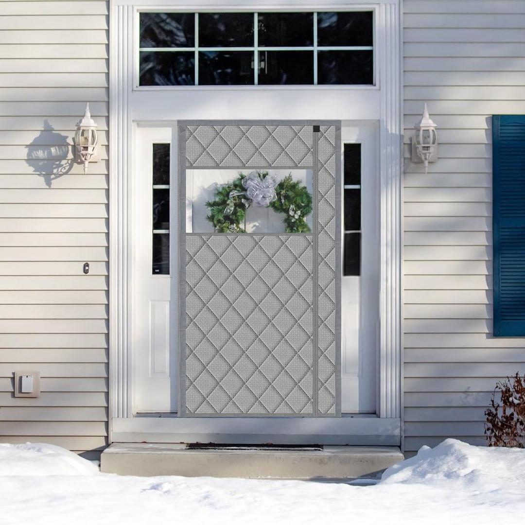 Thermal Door Curtain Fits Doors Size 32.5"x82"Curtain Size 35.5"x84", Magnetic Insulated Curtain Side Open, Visible Panels,Keep Warm in Winter Cool in Summer,Diamond Pattern,Gray