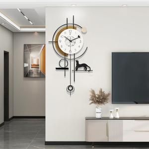 Large Wall Clock, Modern Decorative Wall Clock for Living Room, Silent Non Ticking Wall Clocks with Pendulum, Metal Frame/Battery Operated Wall Clocks for Office,Dining Room Decor (Brown, 30x16.5inch)
